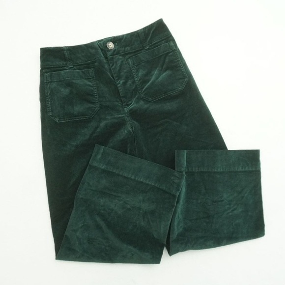 Maeve The Colette Velvet Wide Leg Crop Pants Green Womens Size 29 - Picture 1 of 11